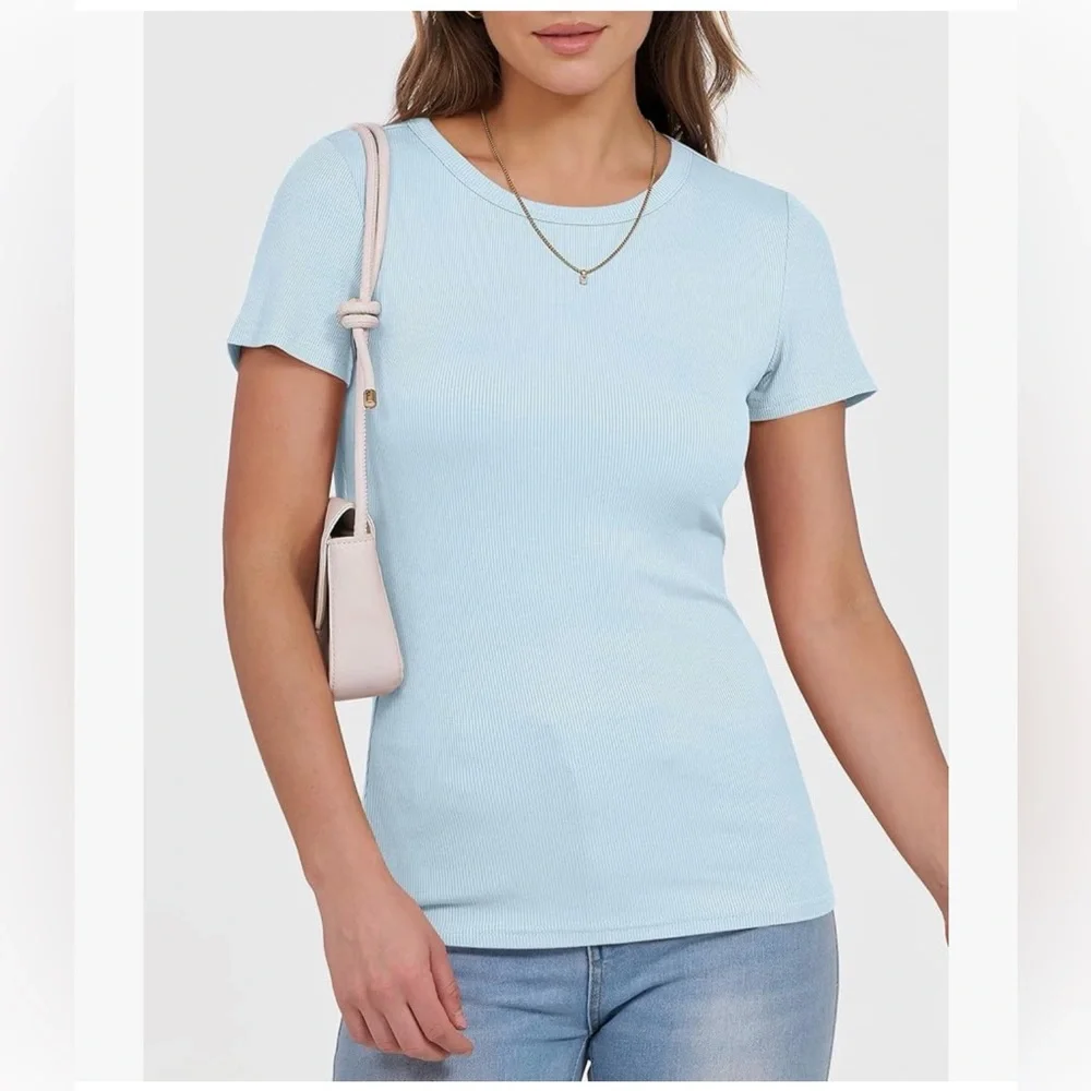 NWT Ribbed Short-Sleeve Sky Blue Ribbed Tee-M - Picture 5 of 12